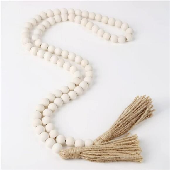 Farmhouse Beads 58in Wood Bead Garland with Tassels Rustic Country Decor Prayer - Picture 3 of 7